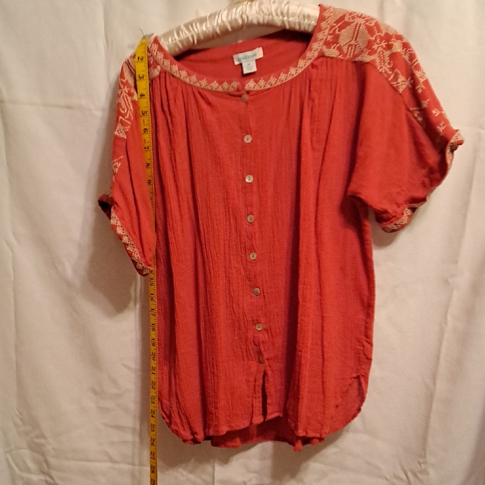 Sundance Relaxed Orange Blouse, Crinkle Cotton